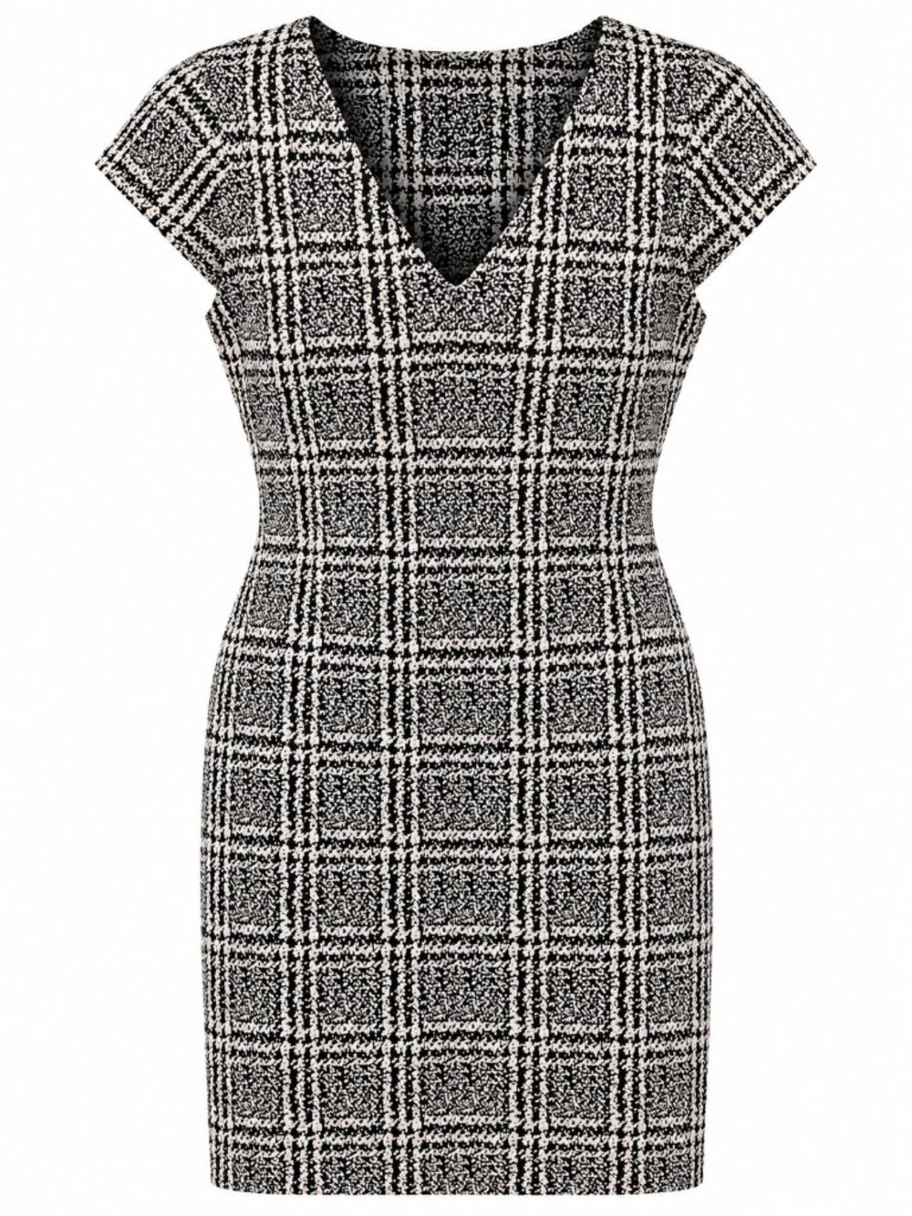 Michael Kors Women's M Black White Textured Plaid V-Neck Cap Sleeve Sheath Dress